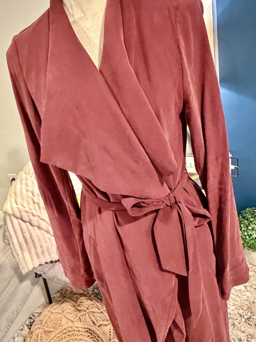 Express Dusty Rose Draped Belted Coat S Petite